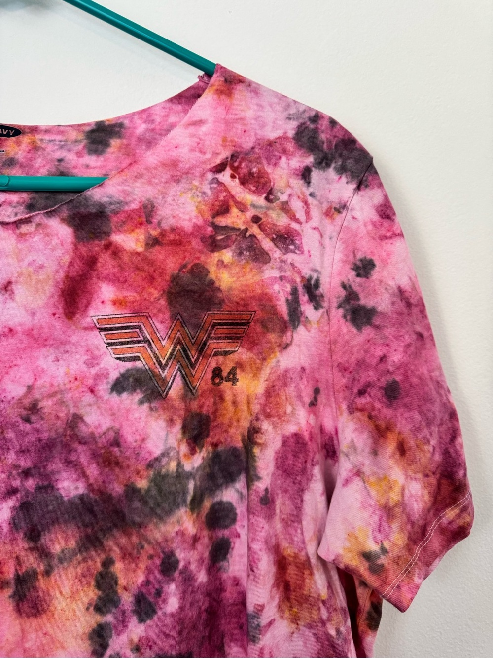 Pink Tie-Dye Wonder Woman Graphic Split Hem Tee